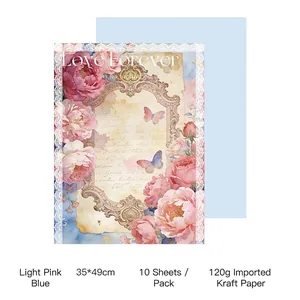 Papier kraft vintage 120g à fleurs avec bord en dentelle pour bouquets romantiques