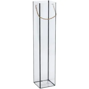 Élégante boîte cadeau haute et transparente en acrylique avec anse chaîne dorée chic