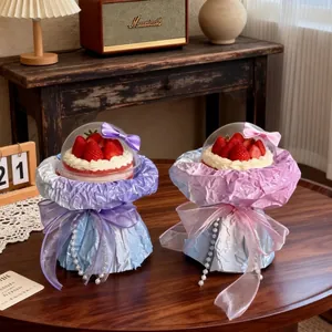 Creative DIY material kit for cake bobo cup bouquets presented in a cozy indoor setting