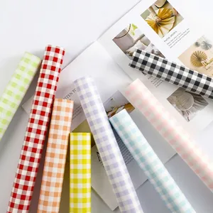 Printed Summer Gingham Flower Wrapping Paper Waterproof Pearl Luster Gift Wrap For Bouquets DIY Crafts Floral Packaging Supplies