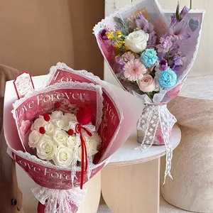 Carta da Imballaggio per Fiori con Bordo in Pizzo Floreale Vintage Carta di Seta di Canapa per Bouquet Rose Cavaliere DIY