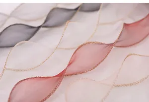 Detailed close-up of semi-transparent gold-edged fishtail yarn ribbon for flower bouquets