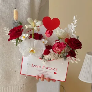 Elegant white envelope flower box with Love Forever print for romantic DIY floral gift packaging