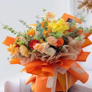 Professional double-sided orange and beige waterproof floral wrapping paper bouquet