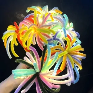 New Year DIY Fireworks Pipe Cleaner Craft Kit with LED Light Glowing Festive Handmade Decoration Gift Set for Christmas Home Ornament