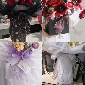 Golden edge fish tail organza ribbon for elegant flower bouquet and gift box packaging material