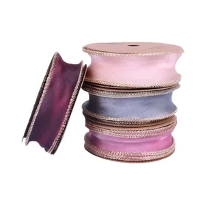 Elegant fish tail organza ribbon with gold edges for flower bouquet packaging, multi-colored