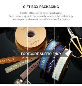 Detail von goldgeprägten Ripsbändern für elegante Geschenk- und Blumenstraußverpackungen