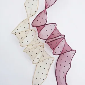 Elegant polka dot fishtail chiffon ribbon for floral bouquet and gift wrapping