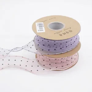 Elegant polka dot chiffon ribbon for Korean style floral bouquet gift packaging material