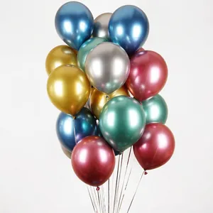 Bundle of colorful metallic chrome balloons in gold silver and blue for event decor