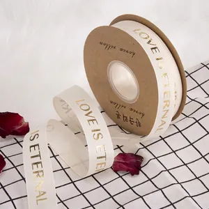 Elegantes 2,5 cm goldgeprägtes Ripsband mit LOVE IS ETERNAL Text für Geschenkverpackungen
