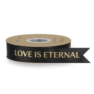 Schwarzes Rippband mit Goldfolie 'Love is Eternal' für Geschenkverpackungen