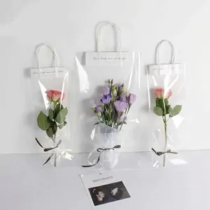 Bolsa de PVC Transparente para Ramo de Flores con Asa Impermeable Bolsa de Embalaje de Regalo para San Valentín Boda Fiesta