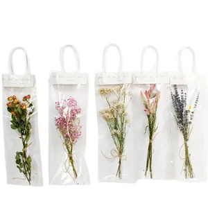 Elegantes bolsas de regalo de PVC transparente para flores con asas blancas para ramos