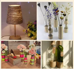 Inspiration for DIY home decor using natural vintage jute rope on vases and lamps