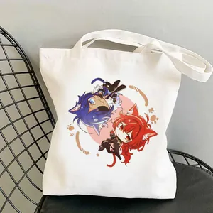 Weißer Canvas-Tragetasche mit Anime-Charakter-Druck lässige Schüler-Umhängetasche