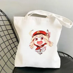 Niedliche Anime-Figur Druck Canvas Tragetasche, Lässige weiße Umhängetasche für Studenten.