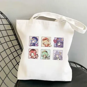 Genshin Impact Anime Druck Leinen Tote Bag, lässige Schultertasche für Studenten Alltag.