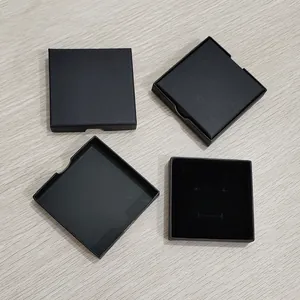 Luxury Black Matte Cardboard Jewelry Gift Box Square Thin Two Piece Storage Box For Necklace Earring Ring Bracelet With Sponge Liner