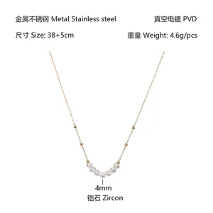 Technische Details der 4mm Zirkon-Edelstahlkette mit PVD-Goldbeschichtung und Größenangabe.