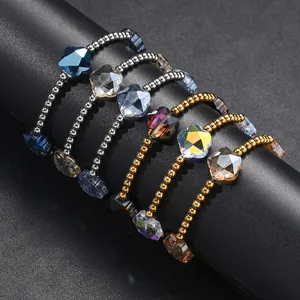 Mode Edelstahl Perlenarmband Stern Pflaumenblüte Facettiertes Glas Kristall Armband Für Damen Herren Unisex Trendschmuck