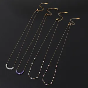 18K Vergoldeter Edelstahl Zirkonia Halskette Wasserdicht Anlauffrei Eleganter Mini Süßer Stil Damen Schmuck Geschenk