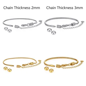 Bracciale a Catena a Serpente in Acciaio Inossidabile Oro Argento DIY Bracciale di Perline Con Ciondolo a Cuore Catena a Mano Regolabile Gioielli