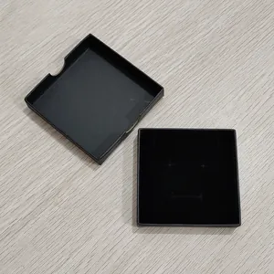 Detailed view of a minimalist black square jewelry gift box with top and bottom lids.