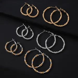 Wasserfeste Edelstahl C-Förmige Creolen Für Damen Köperperlen Gold Silber Zweifarbig Minimalistischer Schmuck