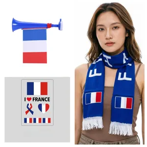 Set de supporter France avec écharpe, vuvuzela bleue et autocollants tricolores