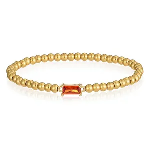 Nahaufnahme des 18K vergoldeten Edelstahl-Perlenarmbands mit orangefarbenem Stein
