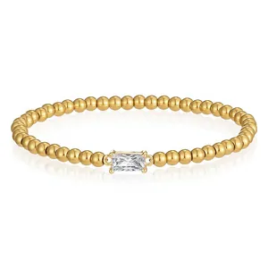 Elegantes 18K vergoldetes Perlenarmband mit einem rechteckigen Zirkoniastein.