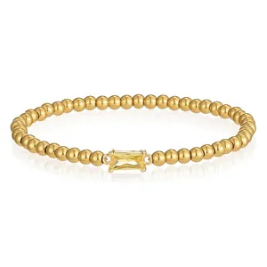 Detailansicht eines vergoldeten Edelstahl-Perlenarmbands mit gelbem Zirkon