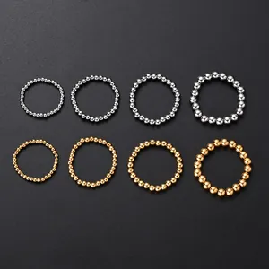 Moda Chapado al Vacío Acero Inoxidable Cuenta Anillo Elástico Anti Oxidación Colorfast Geométrico Redondo Bucle Anillo de Banda Joyería para Unisex