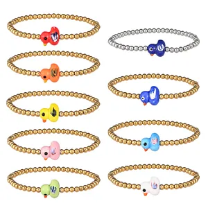 Fashion Ceramic Duck Charm Stainless Steel Beaded Bracelet For Women 18K Gold Plated Elastic Stretch Animal Jewelry Gift
