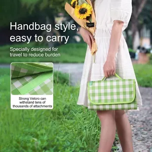 150x100cm waterproof portable foldable green checkered picnic mat for camping