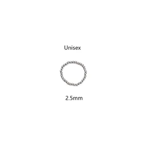 Anillo elástico de cuentas de acero de titanio plateado de 2,5 mm con diseño unisex