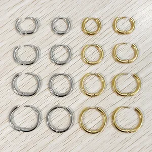 Boucles d'Oreilles Créoles Minimalistes en Acier Inoxydable pour Femmes Hommes Titane Imperméable Anti-Décoloration Forme C Bijoux