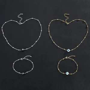 Stainless Steel Evil Eye Jewelry Set Waterproof Gold Silver Plated Bead Chain Necklace Bracelet For Women Fashion Jewelry