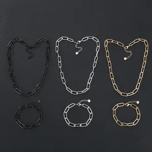 Minimalist Stainless Steel Paperclip Chain Jewelry Set Waterproof Non-Fading Bamboo Chain Necklace Bracelet For Women Men