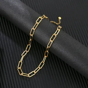 Detailed view of polished gold stainless steel paperclip chain links for jewelry