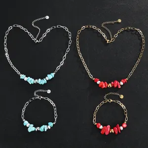 Set Di Gioielli In Acciaio Inossidabile Impermeabile Per Donna Collana Bracciale Pietra Naturale Irregolare Perla Artificiale Oro Argento Gioielli Spiaggia Estivi