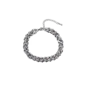 Bracciale a catena piatta NK cubana in acciaio inossidabile argento con estensione regolabile