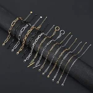Bracelet Chaîne en Acier Inoxydable Minimaliste pour Hommes Femmes Électroplaqué Géométrique avec Fermoir T ou Mousqueton Bijoux Cadeau