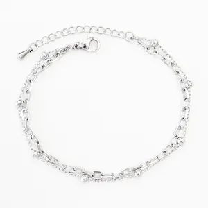 Detail shot of a durable silver-toned stainless steel double-layered chain bracelet.