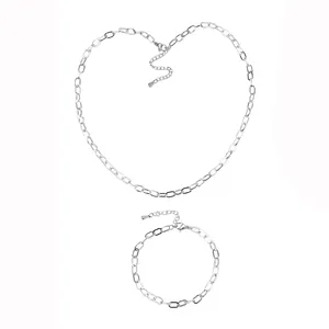 Zilveren roestvrijstalen paperclip ketting en armband sieradenset
