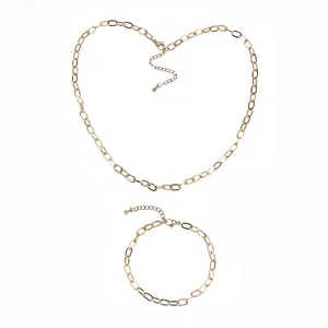 Gouden roestvrijstalen sieradenset met paperclip ketting en armband voor dames