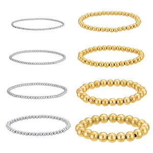 Braccialetti elastici con perline in acciaio inossidabile oro e argento, varie misure