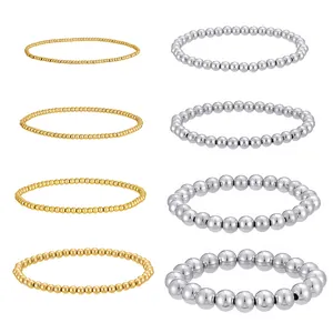 Bracciale Elastico con Perline in Acciaio Inossidabile Minimalista Placcato Oro Argento Impermeabile Semplice Catena di Perle Metalliche Gioielli Unisex Regalo